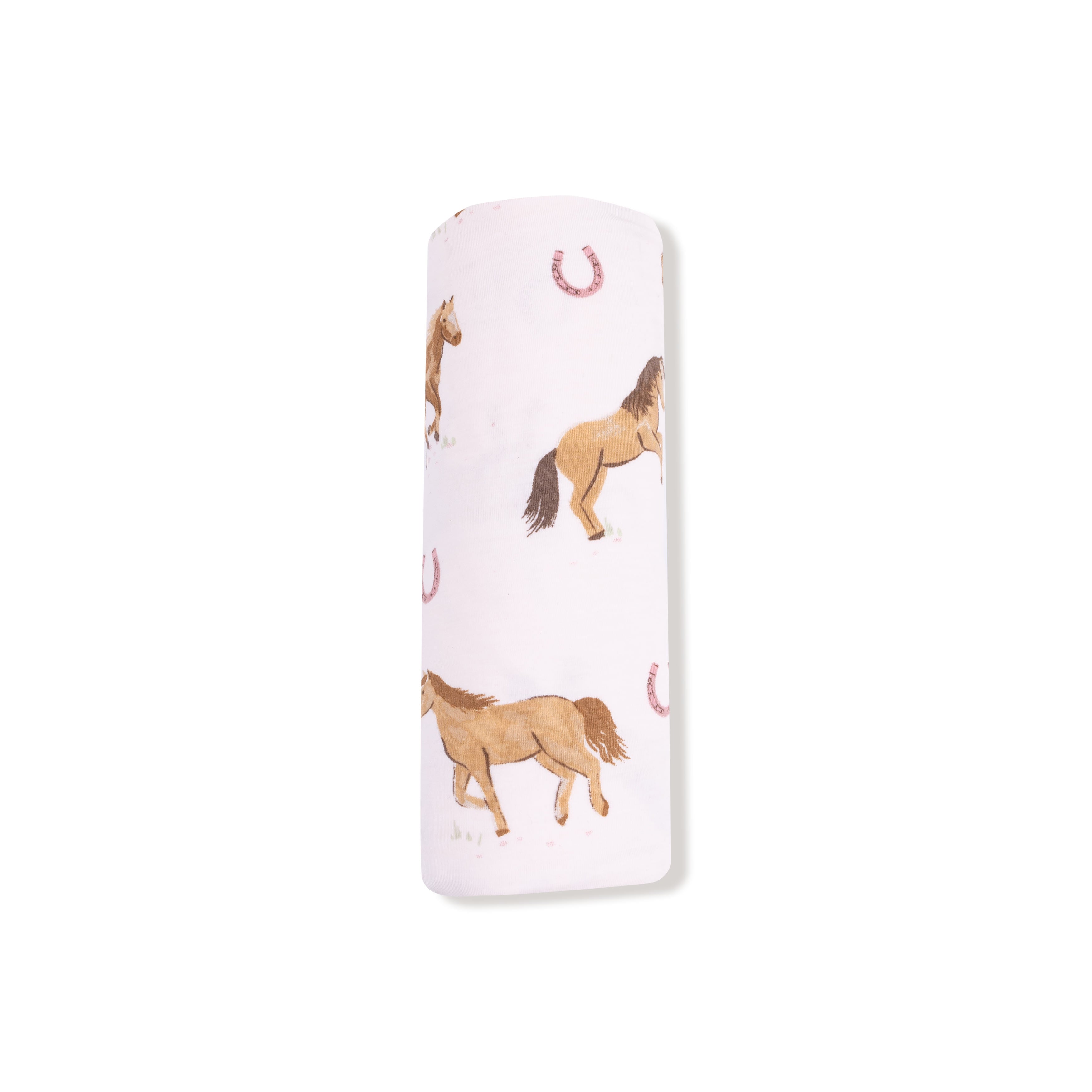 Bamboo Swaddle Blanket - Horses - Pink