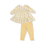 Ladder Trim Dress and Ribbed Legging -Winter Dandelions