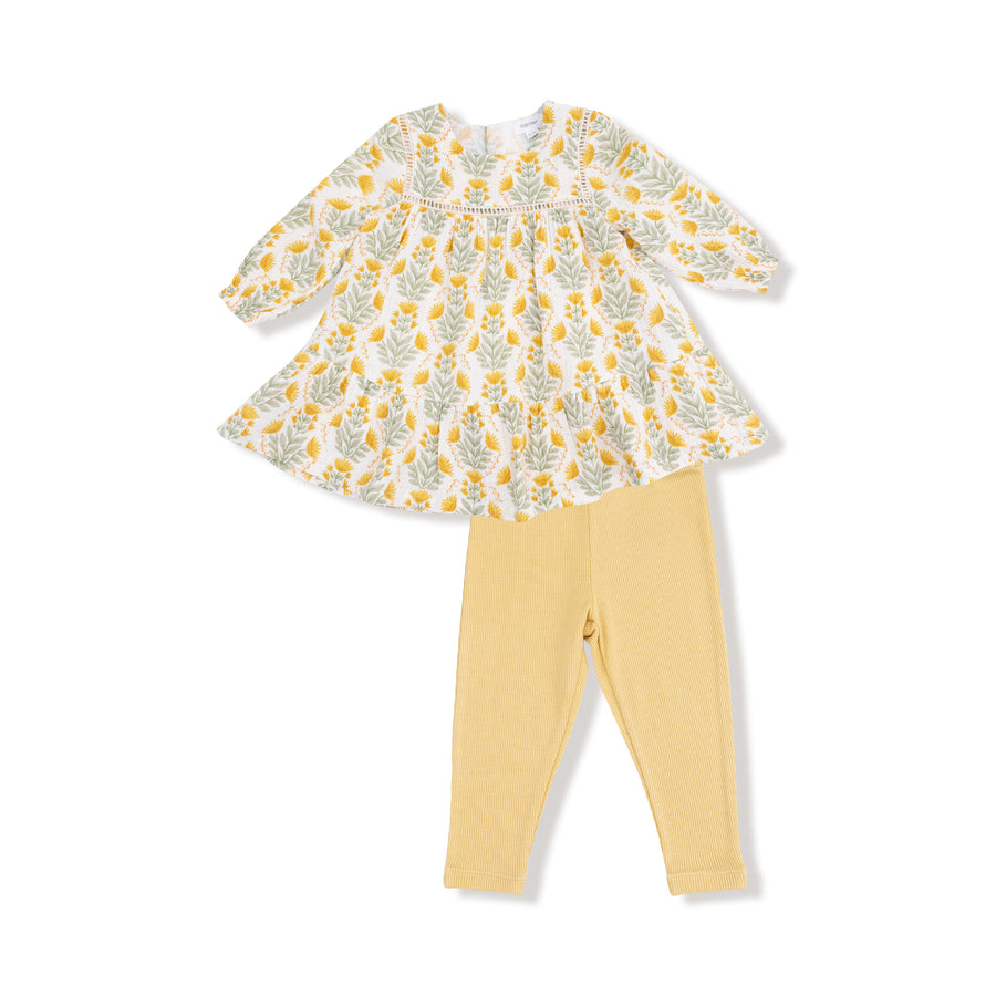 Ladder Trim Dress and Ribbed Legging -Winter Dandelions