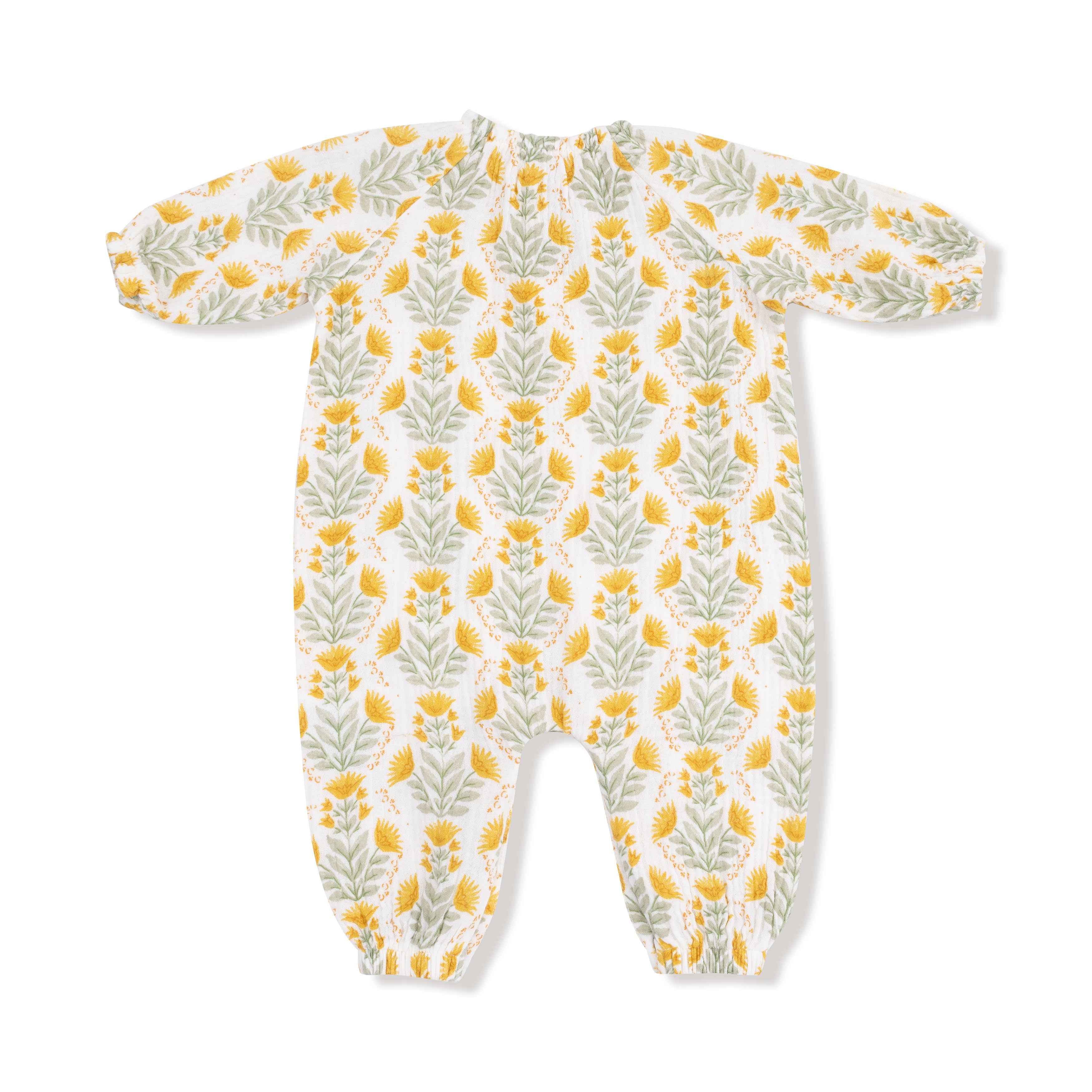 Peasant Romper with Elastic Neck and Button - Winter Dandelions