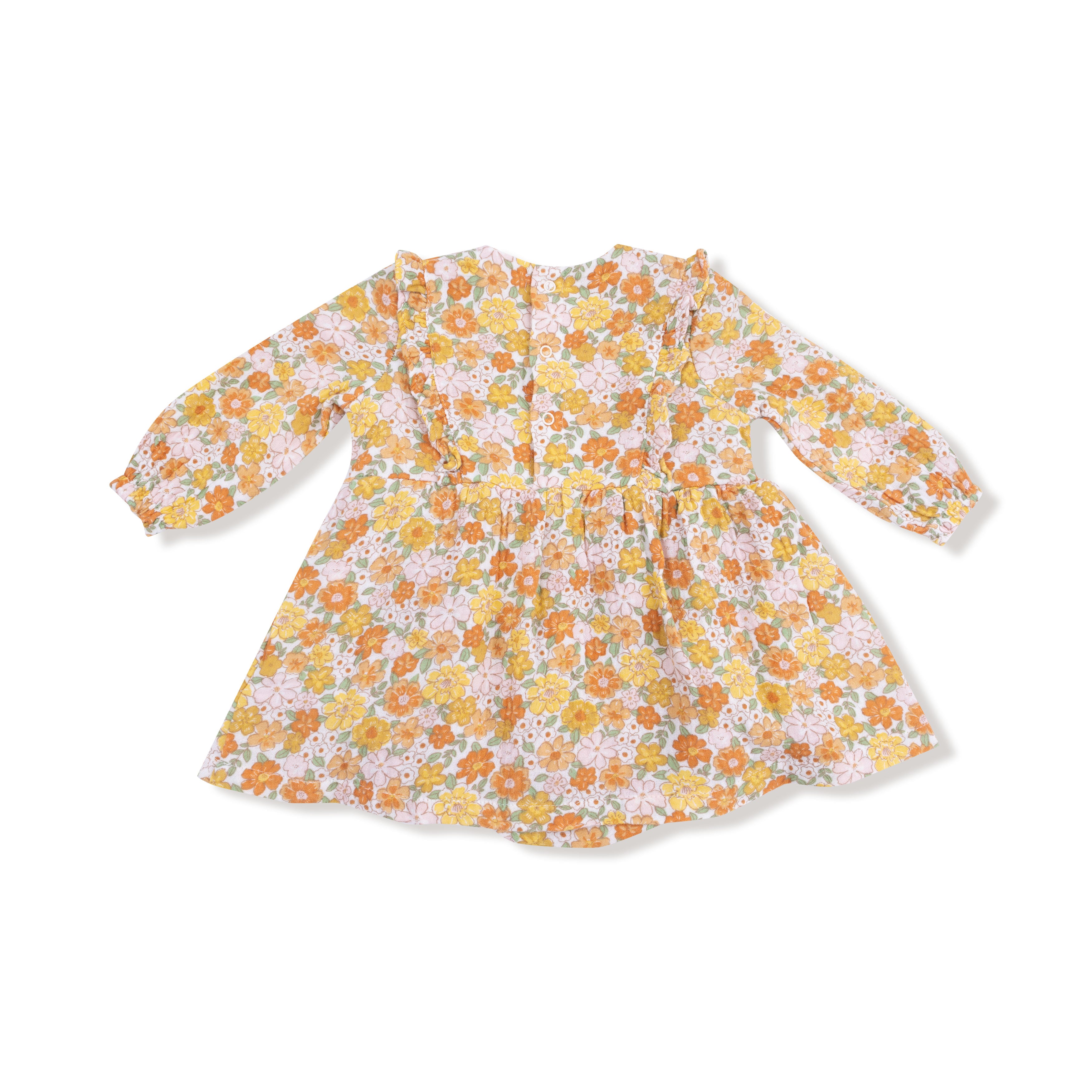 Long Sleeved Ruffle Bubble with Skirt - Sweet Amber Floral