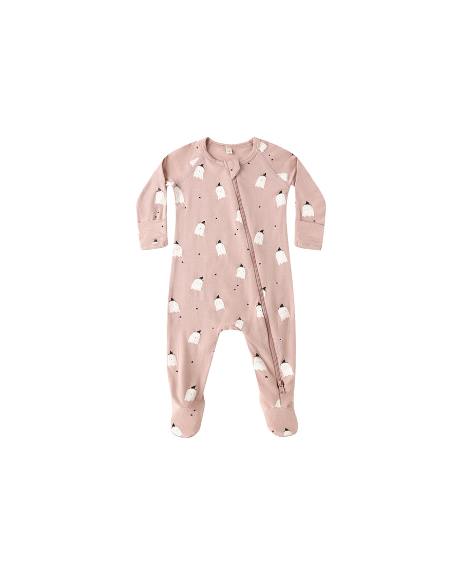 Bamboo Zip Footie - Pink Ghosts