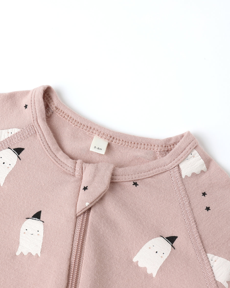 Bamboo Zip Footie - Pink Ghosts