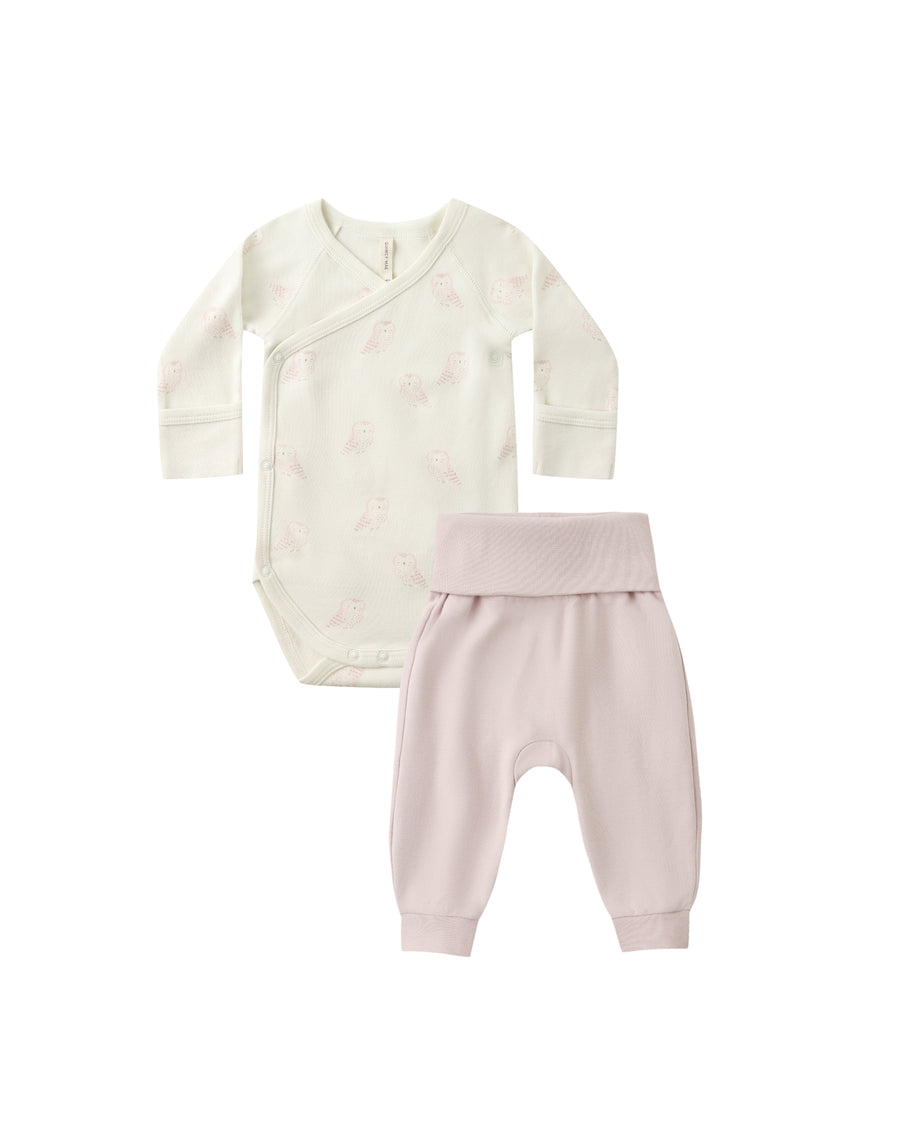 Side Snap Bodysuit and Pant Set - Snow Owls