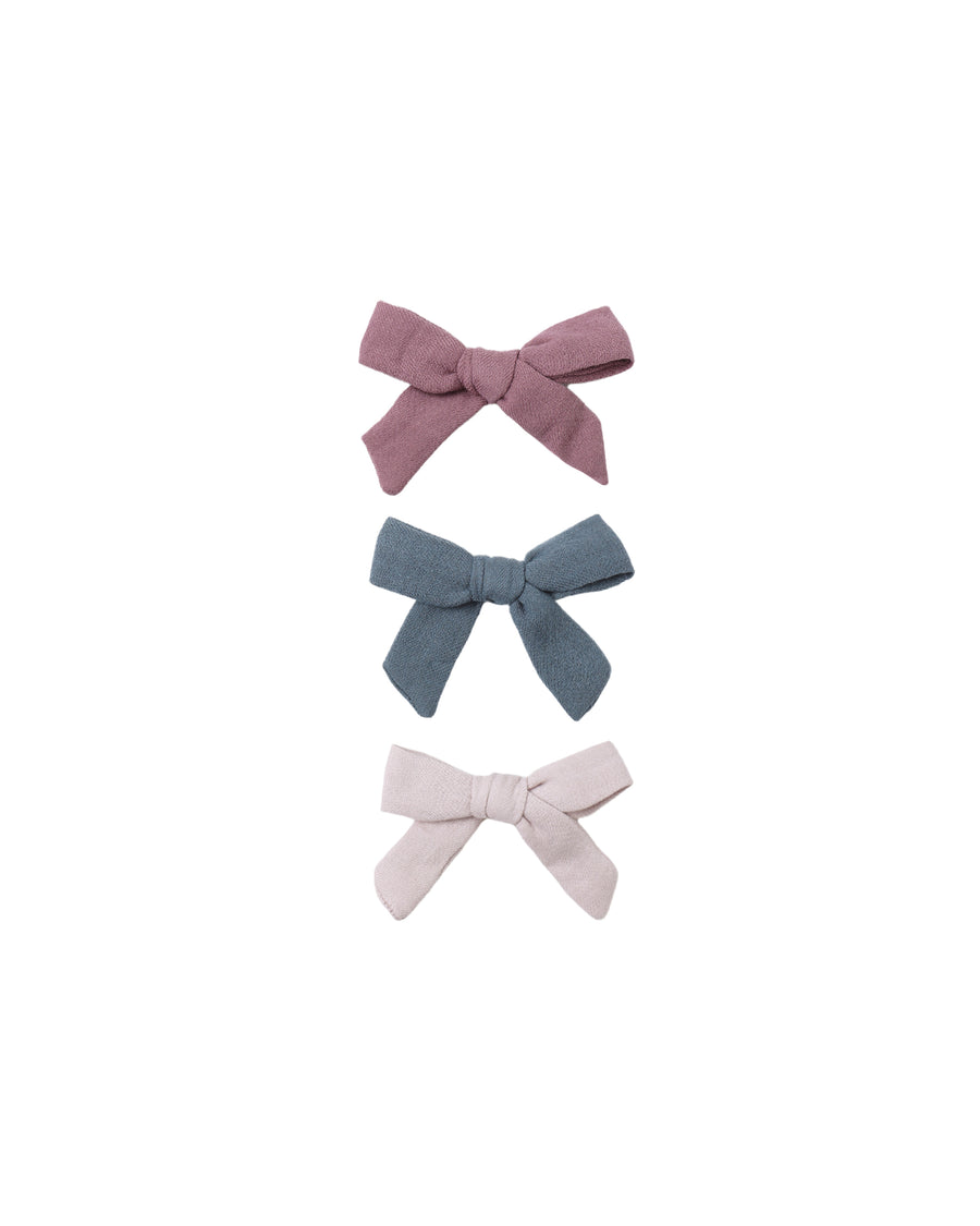 Pack of 3 Bow Clips - Mulberry, Ocean, and Lilac