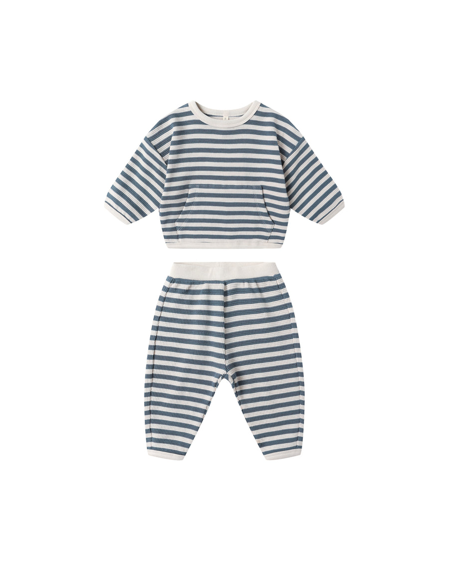 Waffle Slouch Set - Ocean Stripe