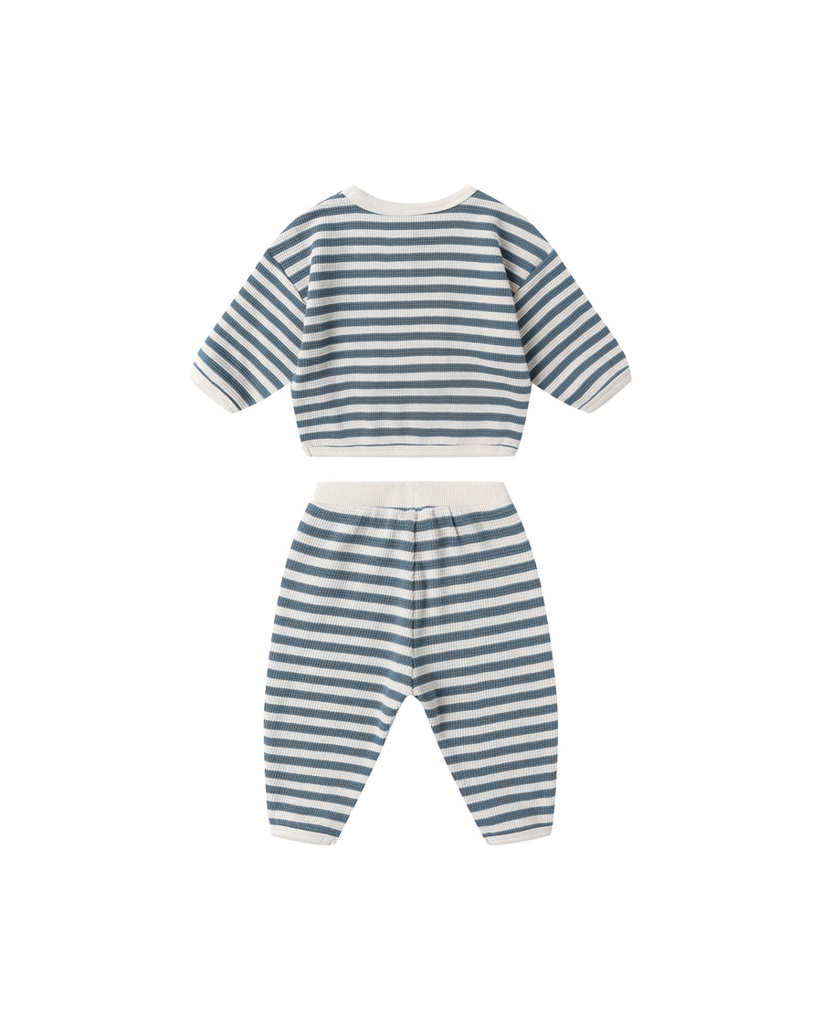 Waffle Slouch Set - Ocean Stripe
