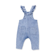 Button Up Ruffle Overall - Old School Blue Stretch Denim