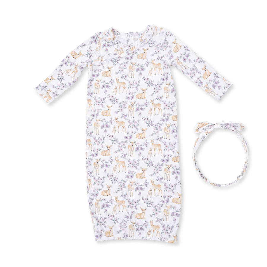 Kimono Gown and Knot Headband - Floral Deer