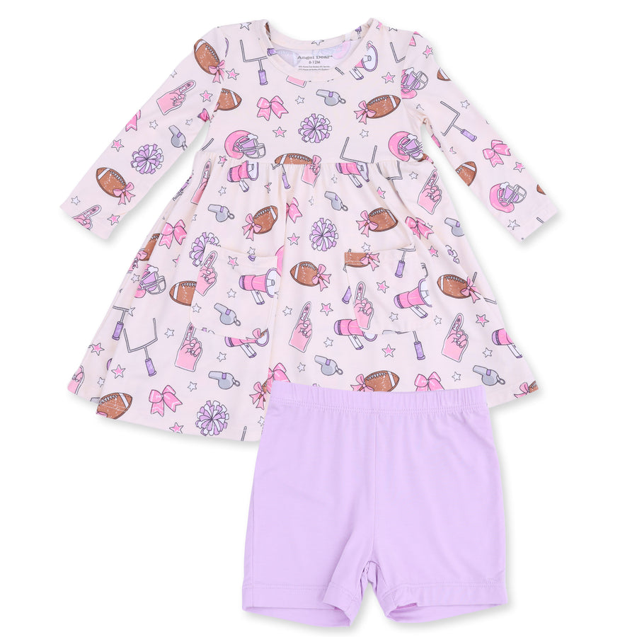 Twirly Long Sleeve Dress with Bike Shorts - Football Cheer