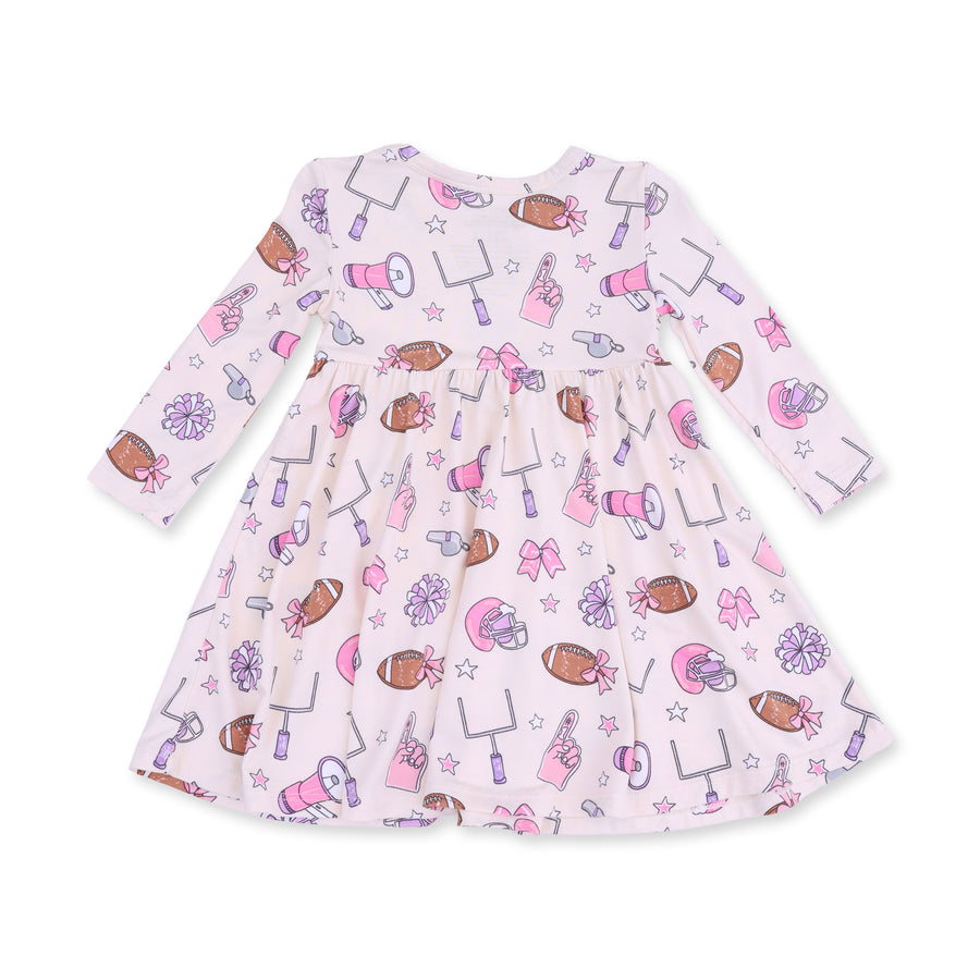 Twirly Long Sleeve Dress with Bike Shorts - Football Cheer