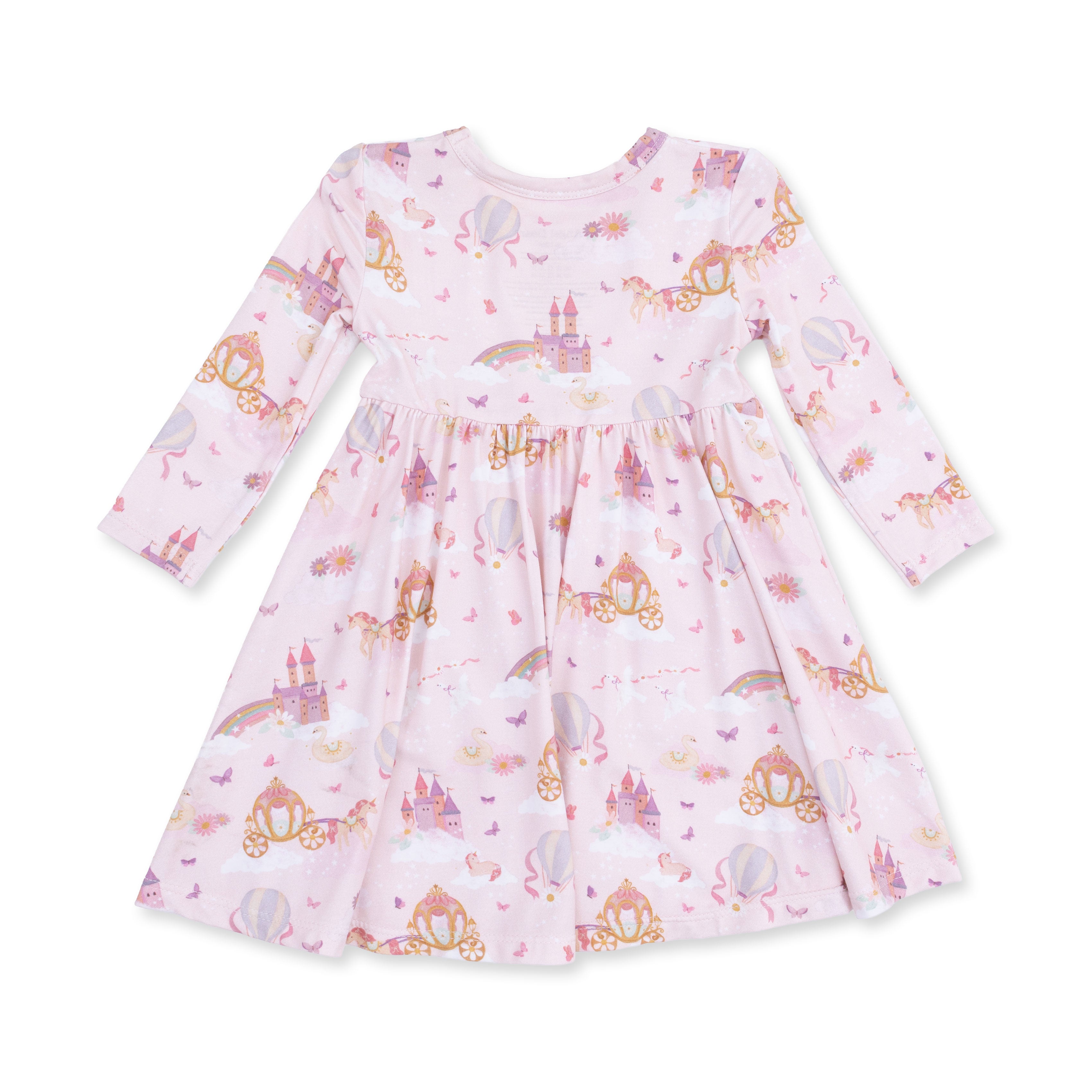 Twirly Long Sleeve Dress with Bike Shorts - Princess Unicorns and Castle