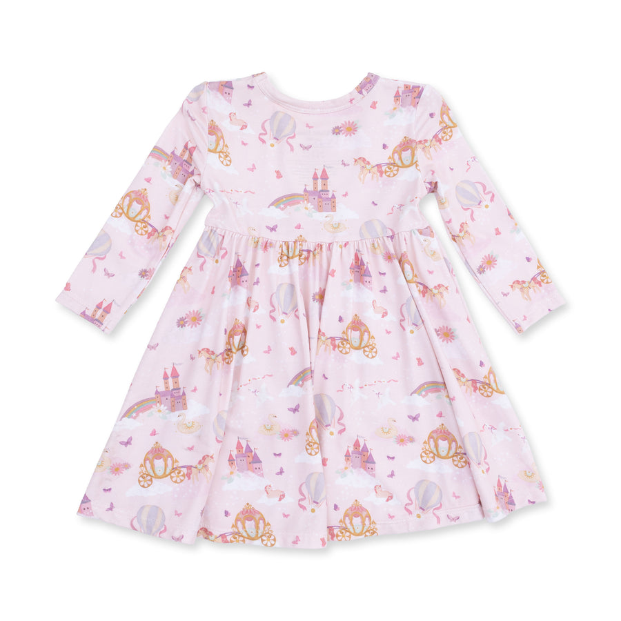 Twirly Long Sleeve Dress with Bike Shorts - Princess Unicorns and Castle