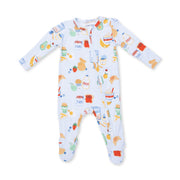 Bamboo Zipper Footie - Breakfast Club - Blue