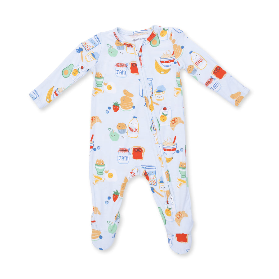 Bamboo Zipper Footie - Breakfast Club - Blue