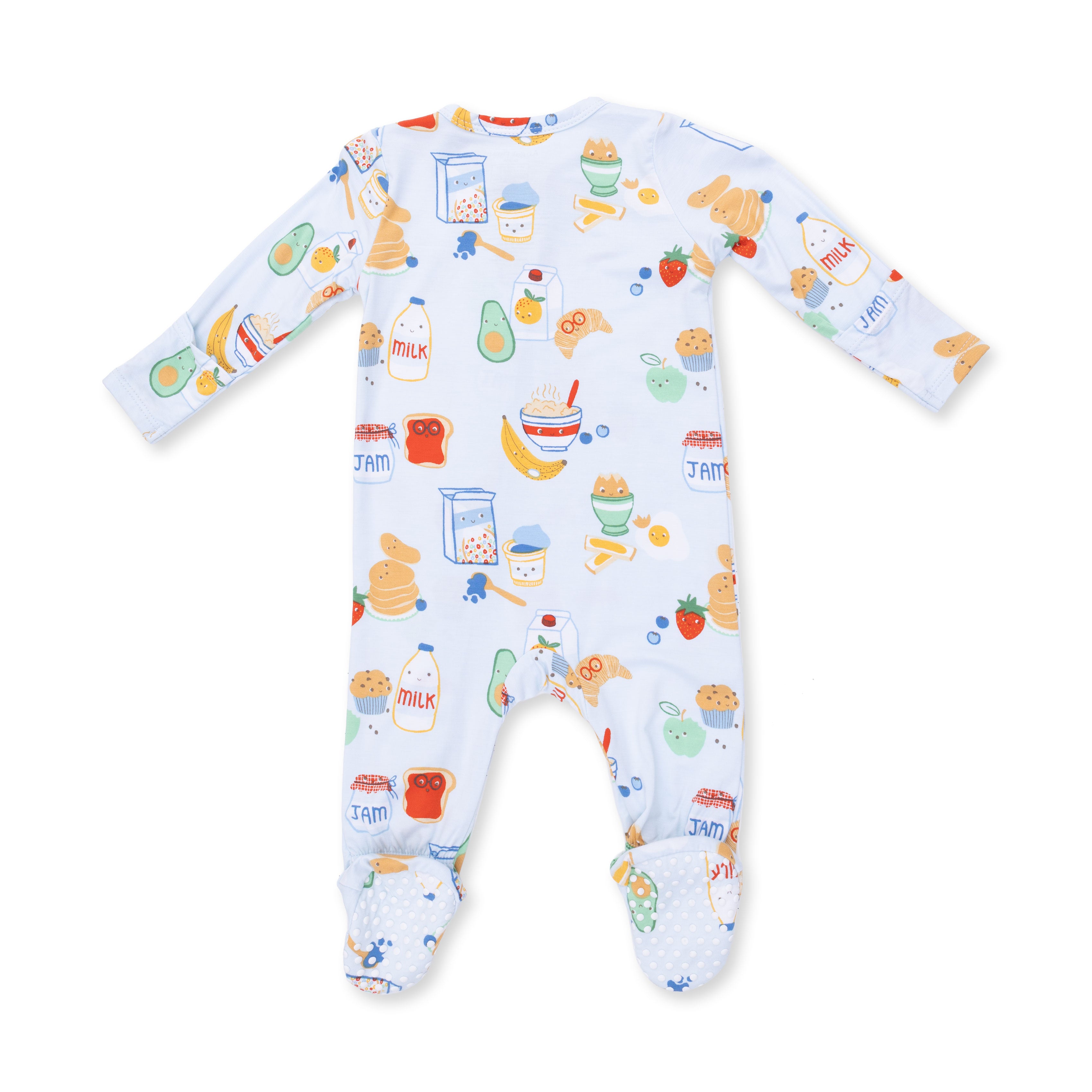 Bamboo Zipper Footie - Breakfast Club - Blue