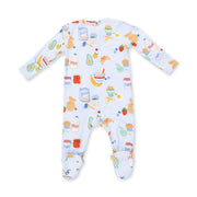 Bamboo Zipper Footie - Breakfast Club - Blue