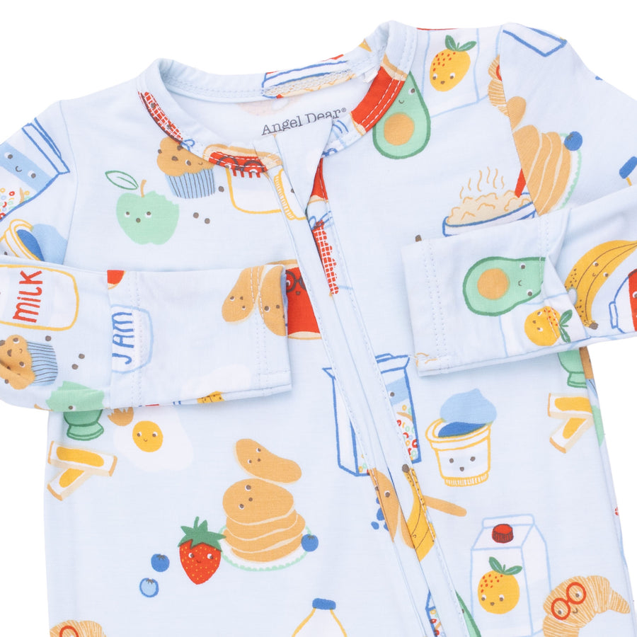 Bamboo Zipper Footie - Breakfast Club - Blue