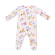 Bamboo Zipper Footie - Breakfast Club - Pink