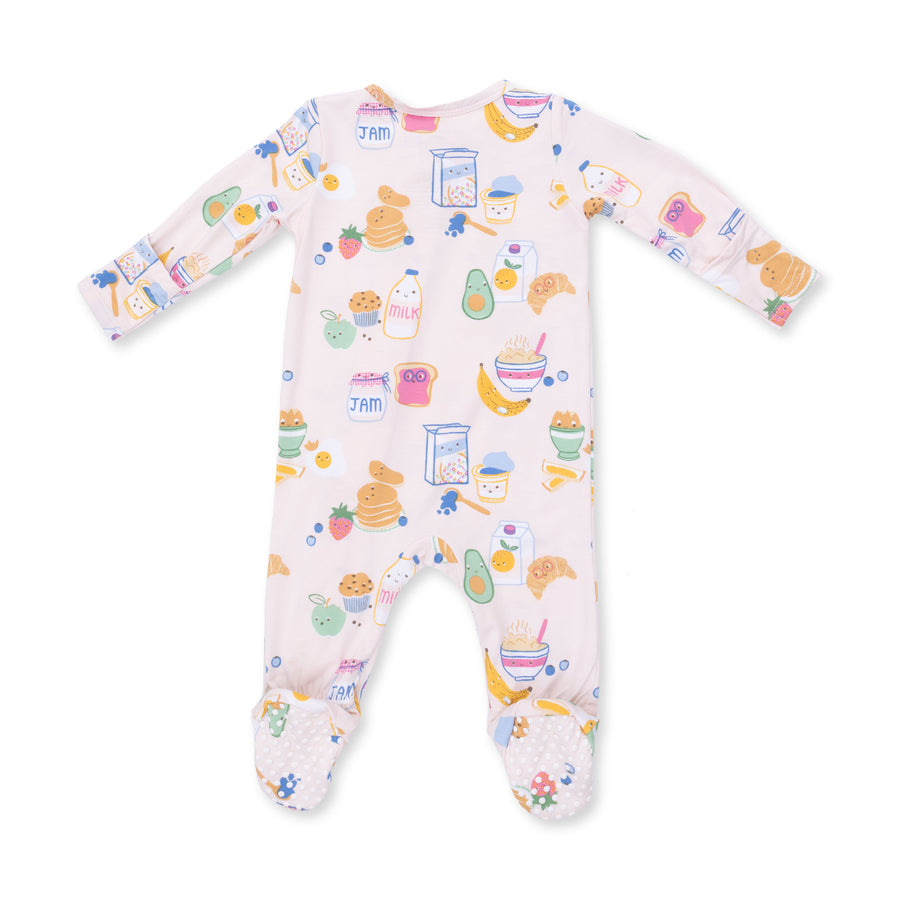 Bamboo Zipper Footie - Breakfast Club - Pink