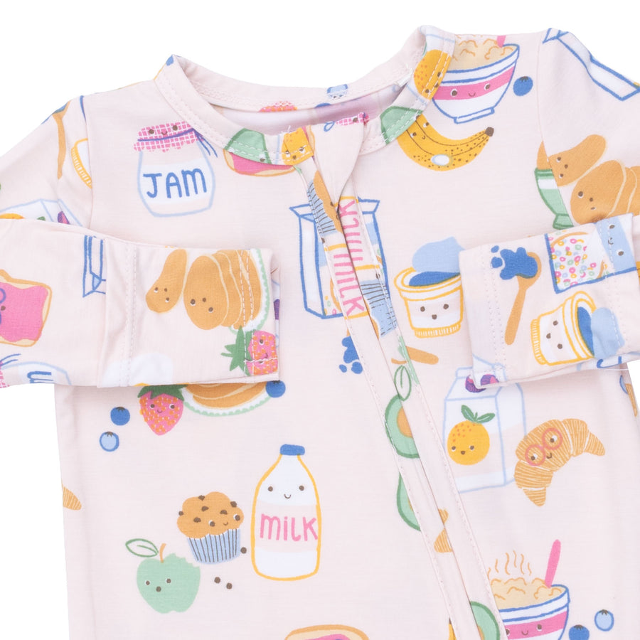 Bamboo Zipper Footie - Breakfast Club - Pink