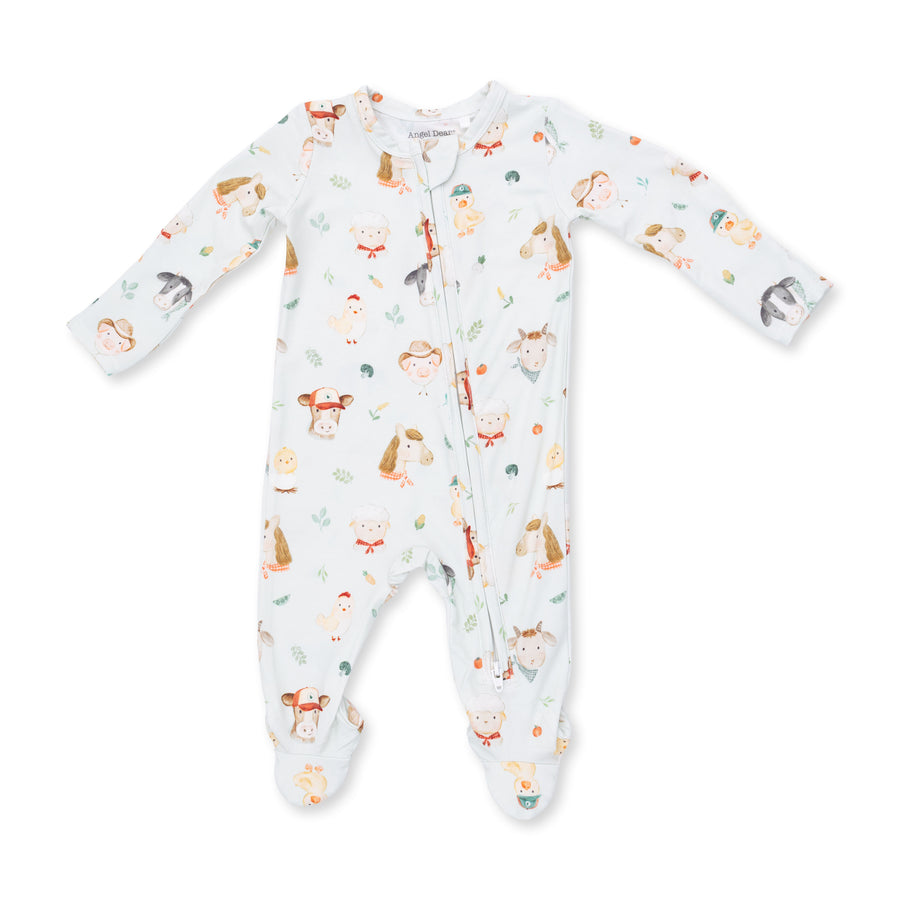 Bamboo Zipper Footie - Baby Farm Faces