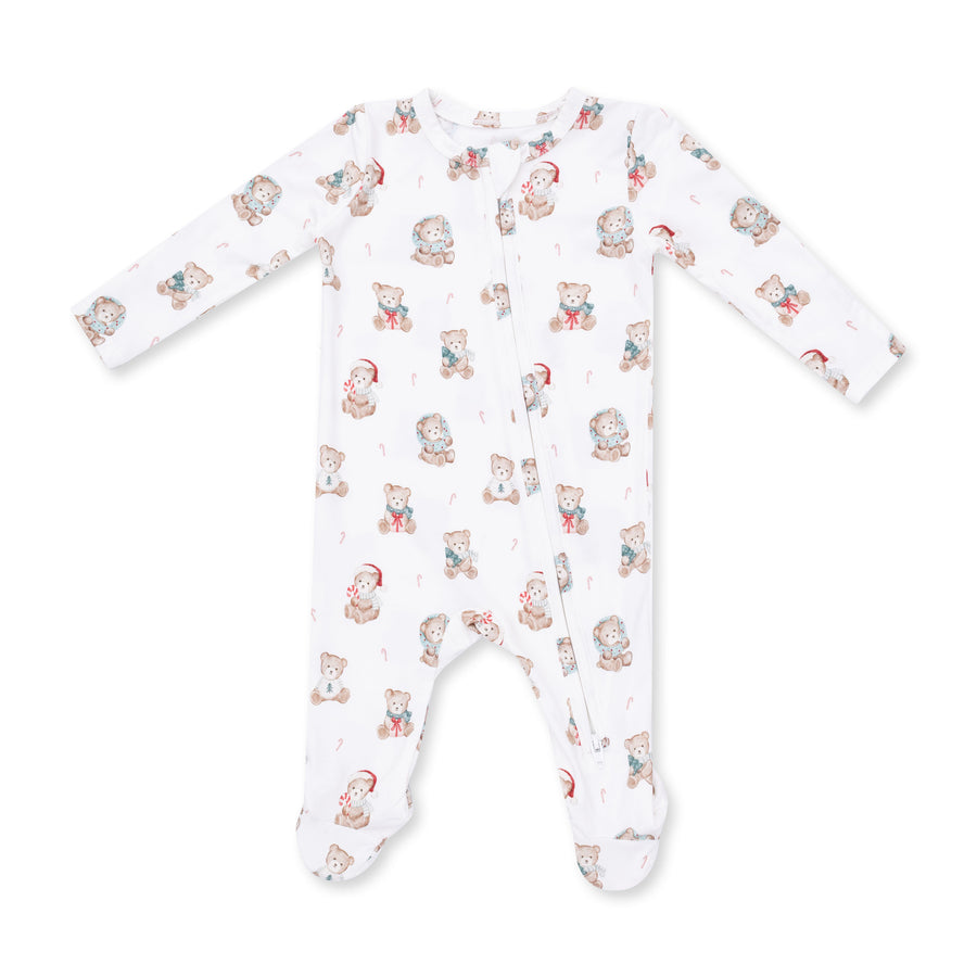 Bamboo Zipper Footie - Christmas Teddy Bears Uni