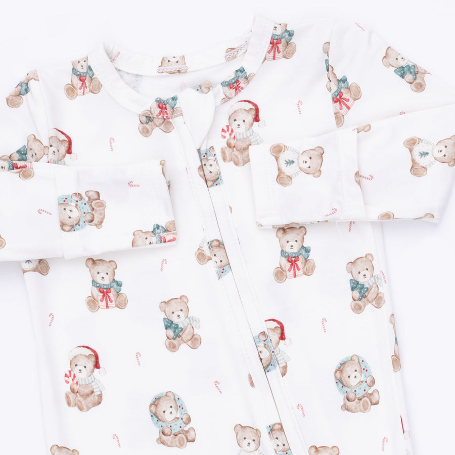 Bamboo Zipper Footie - Christmas Teddy Bears Uni
