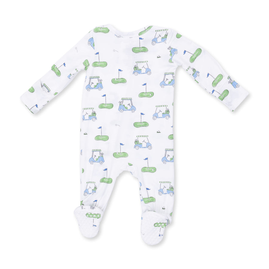 Bamboo Zipper Footie -  Golf Carts Blue