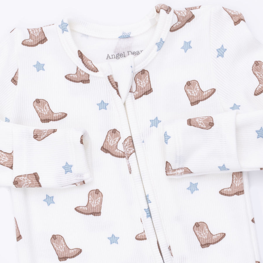 Bamboo Zipper Footie - Mini Cowboy Boots