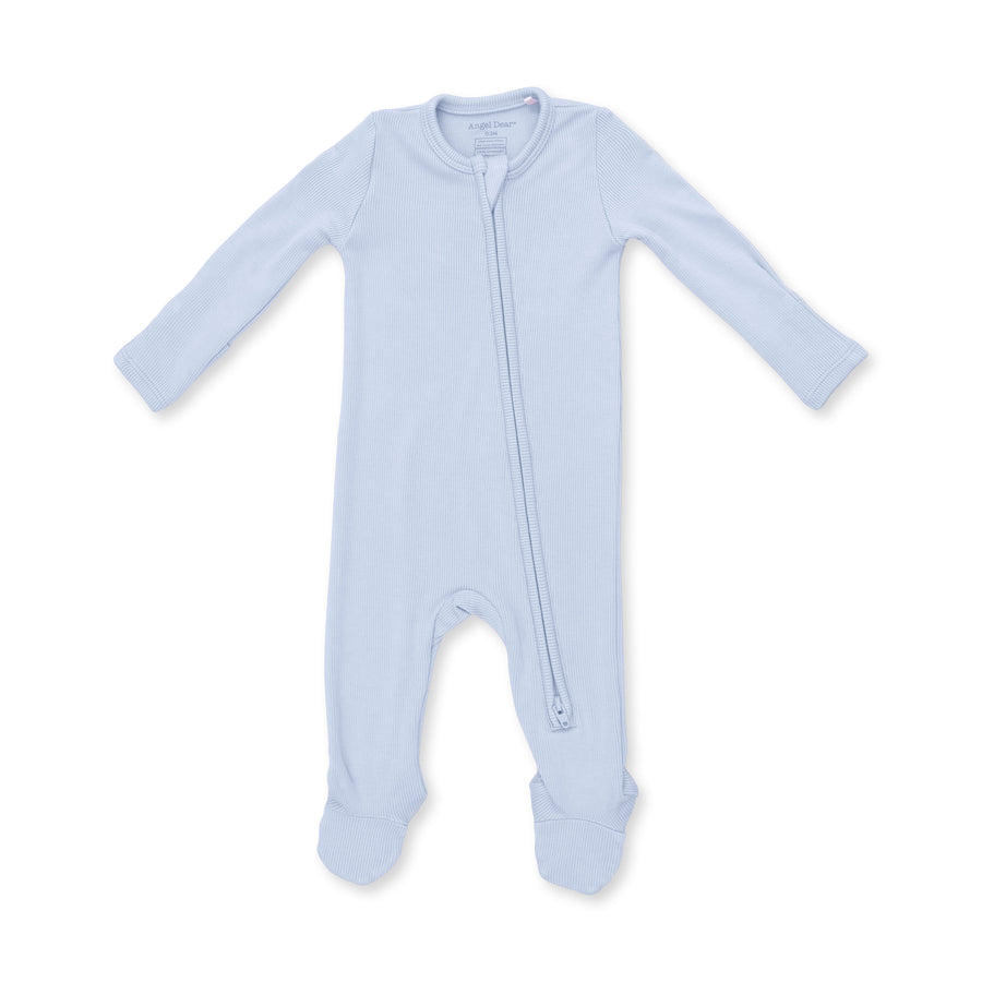 Bamboo Zipper Footie - Solid Sheer Blue Rib