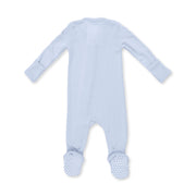Bamboo Zipper Footie - Solid Sheer Blue Rib