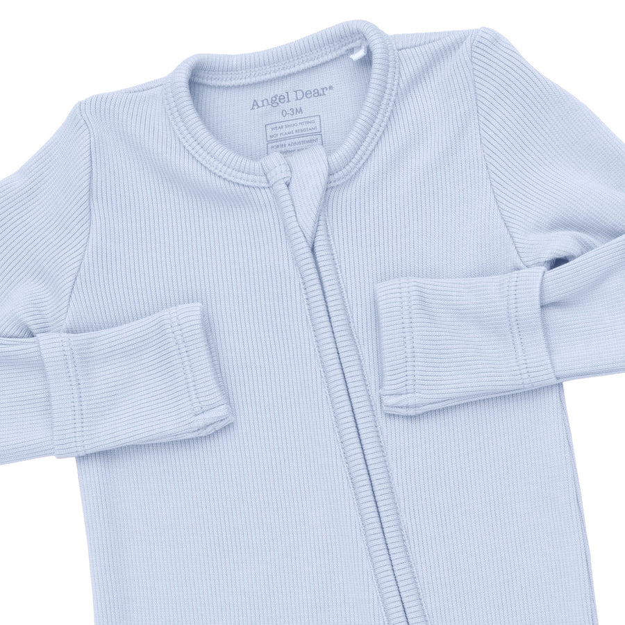 Bamboo Zipper Footie - Solid Sheer Blue Rib