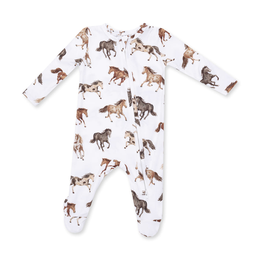 Bamboo Zipper Footie - Wild Horses
