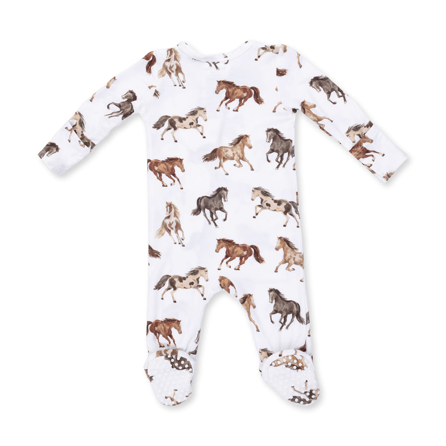 Bamboo Zipper Footie - Wild Horses