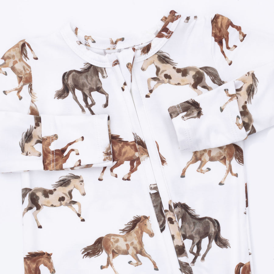Bamboo Zipper Footie - Wild Horses