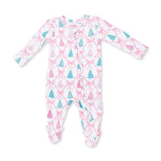 Bamboo Ruffle Back Zipper Footie - Bow Trellis Tree