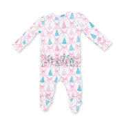 Bamboo Ruffle Back Zipper Footie - Bow Trellis Tree