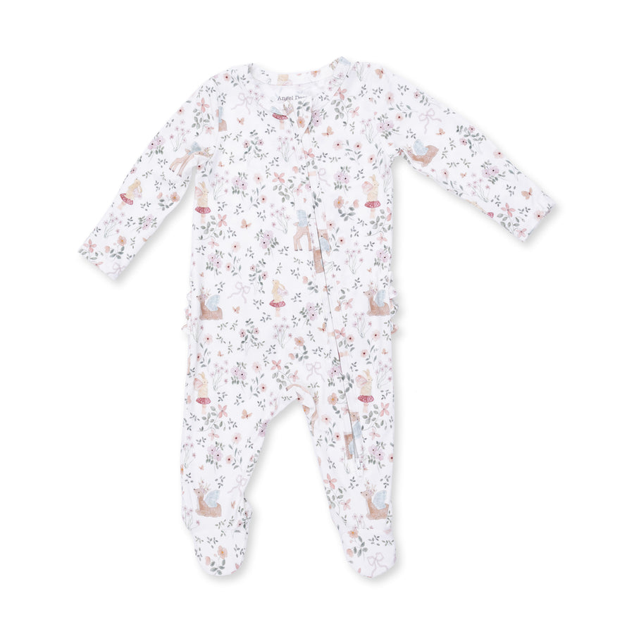 Bamboo Ruffle Back Zipper Footie - Enchanted Woodland