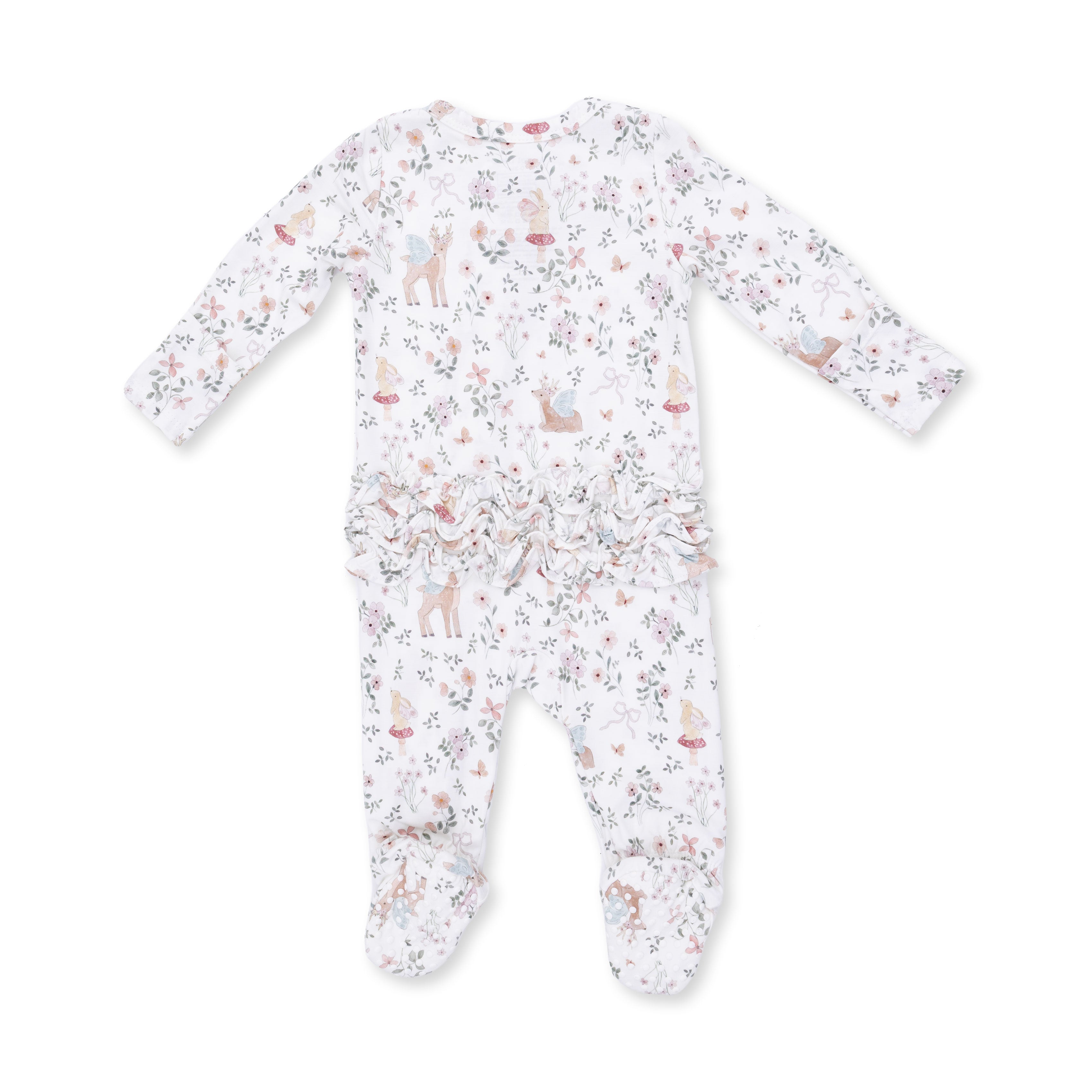 Bamboo Ruffle Back Zipper Footie - Enchanted Woodland