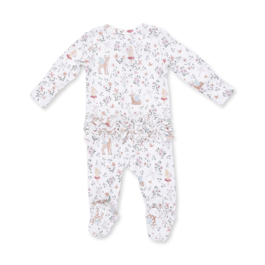 Bamboo Ruffle Back Zipper Footie - Enchanted Woodland