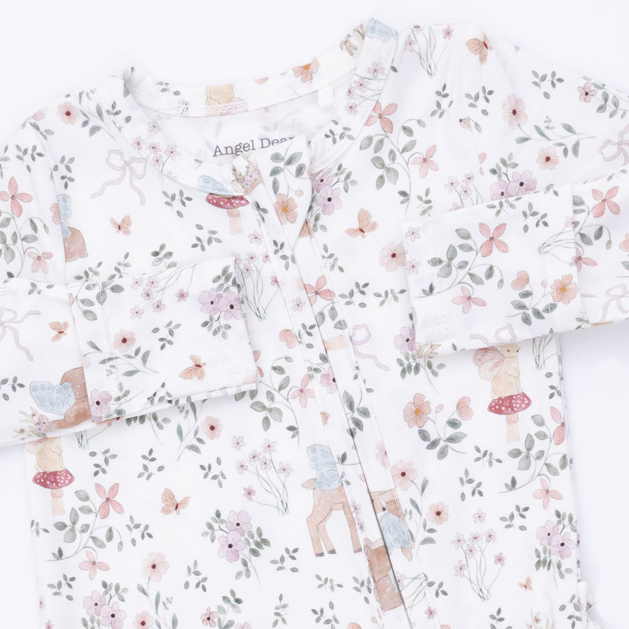 Bamboo Ruffle Back Zipper Footie - Enchanted Woodland