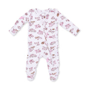 Bamboo Ruffle Back Zipper Footie - Football Cheer Nursery