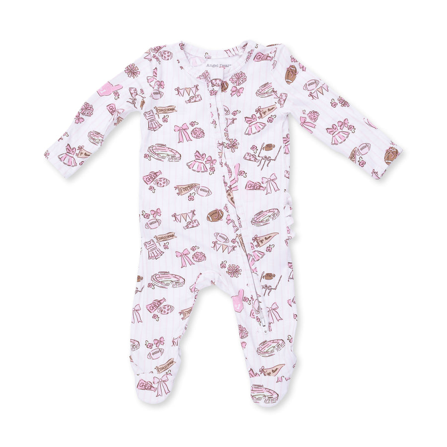 Bamboo Ruffle Back Zipper Footie - Football Cheer Nursery