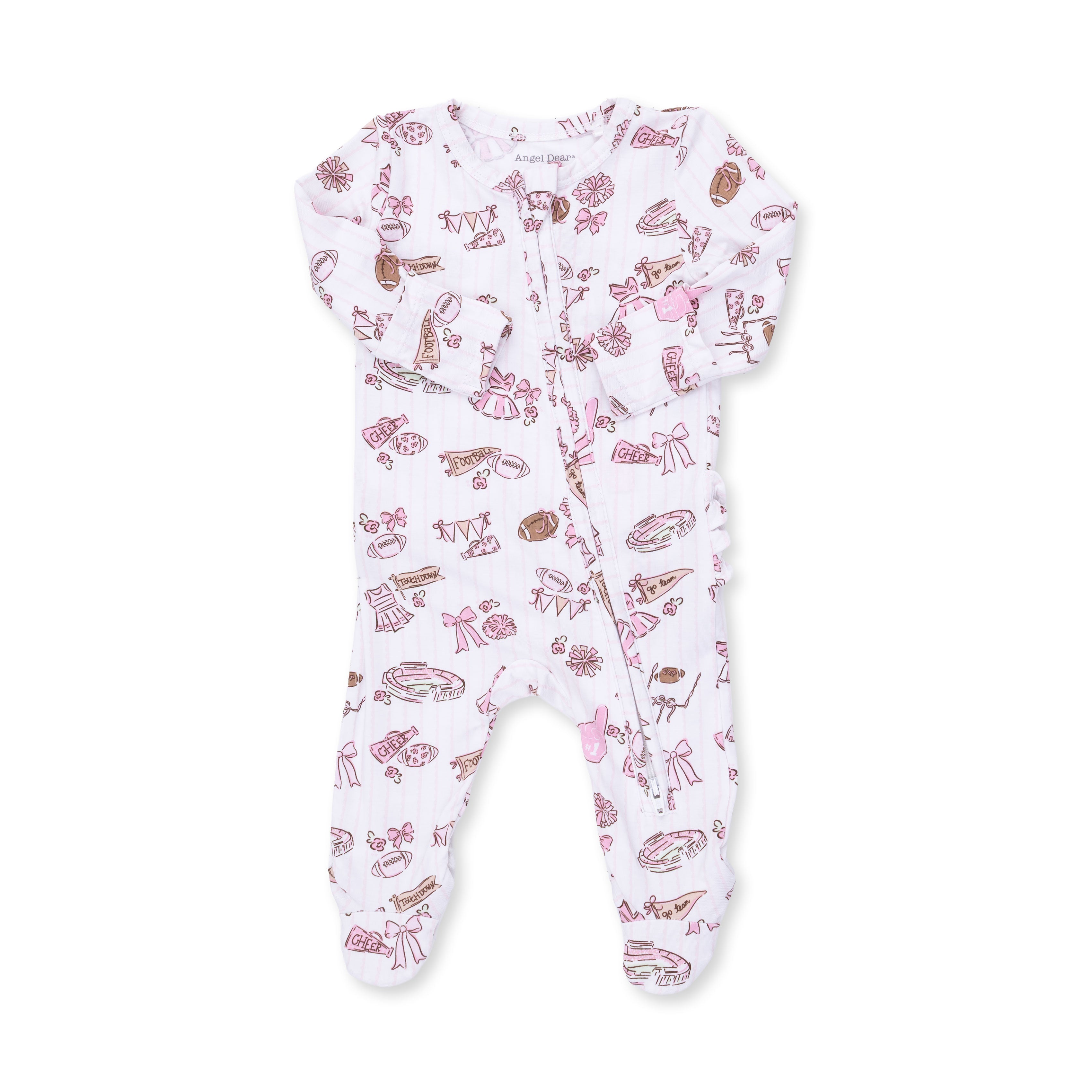 Bamboo Ruffle Back Zipper Footie - Football Cheer Nursery