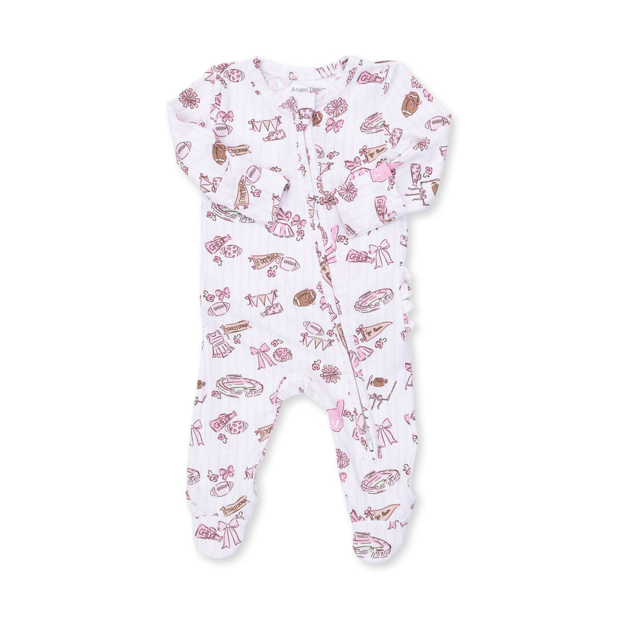 Bamboo Ruffle Back Zipper Footie - Football Cheer Nursery