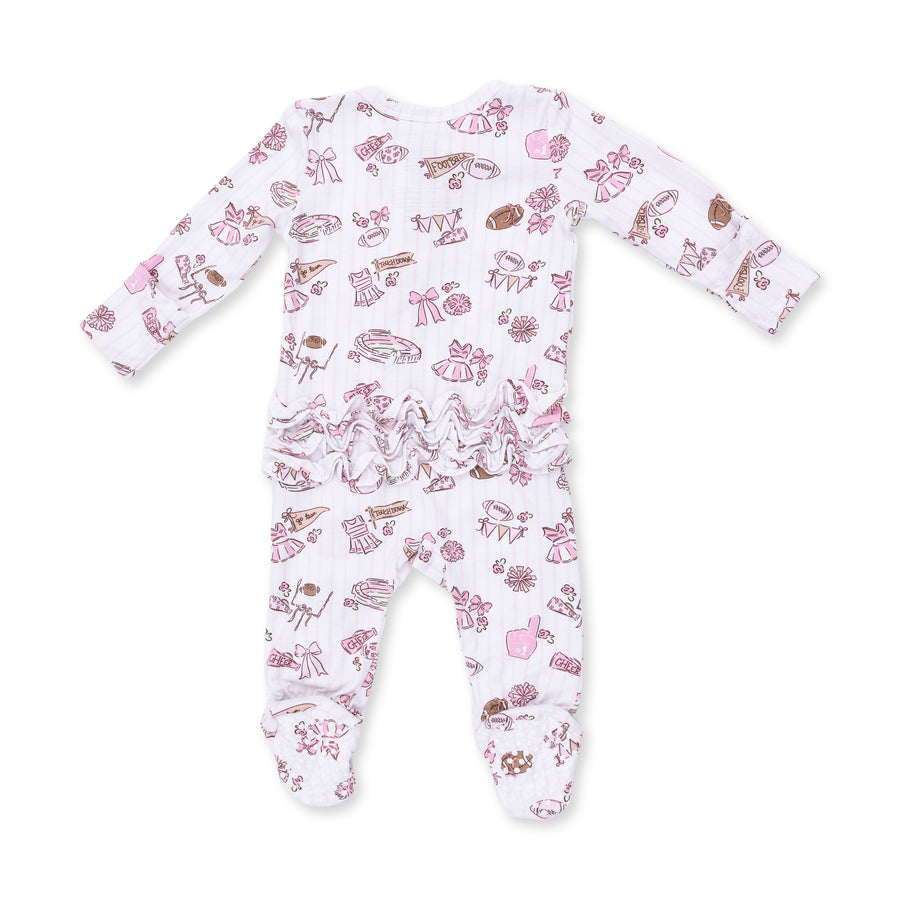 Bamboo Ruffle Back Zipper Footie - Football Cheer Nursery