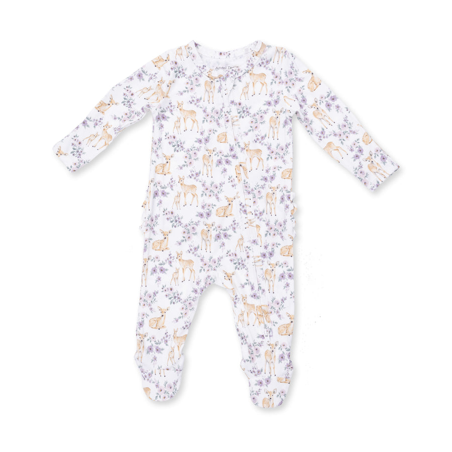 Bamboo Ruffle Back Zipper Footie - Floral Deer