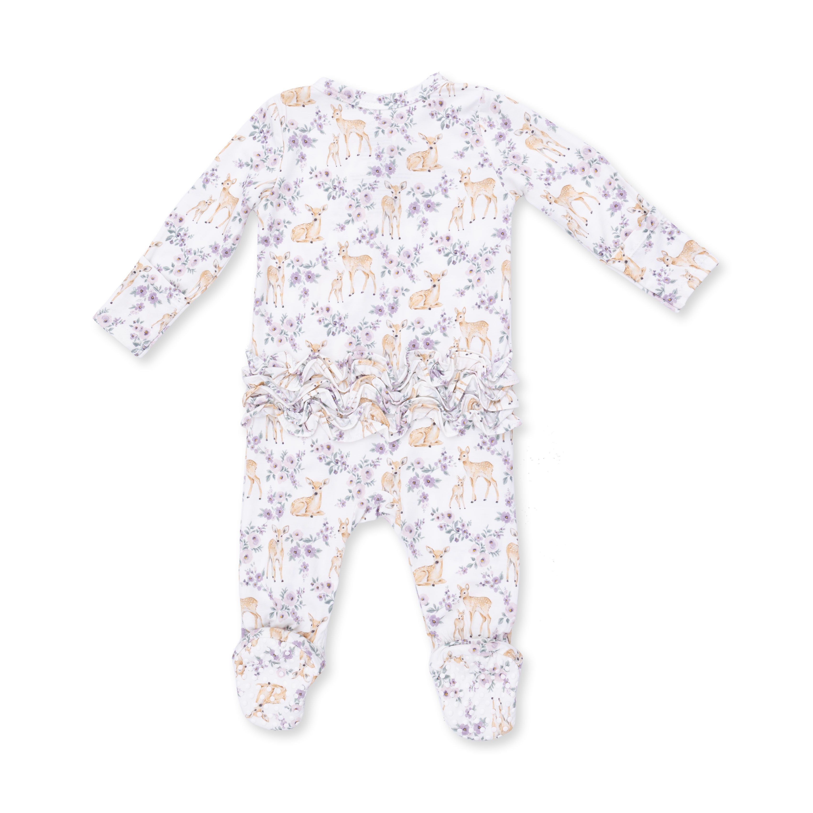 Bamboo Ruffle Back Zipper Footie - Floral Deer
