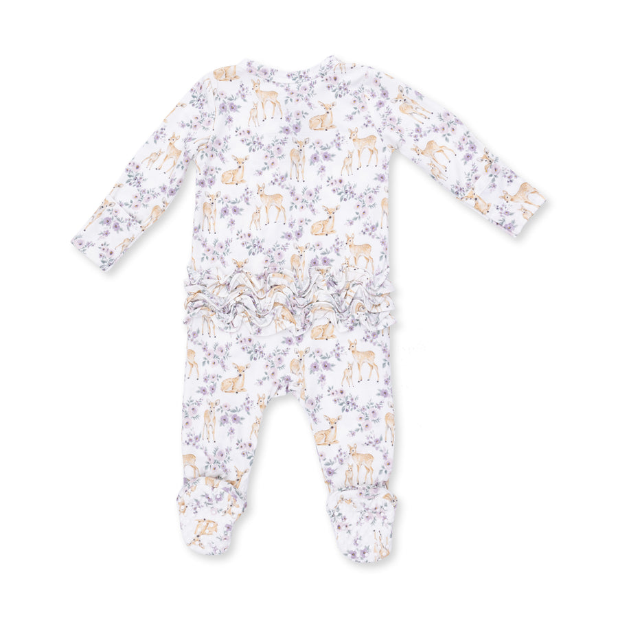 Bamboo Ruffle Back Zipper Footie - Floral Deer